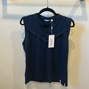 Lady Hagen Front Ruffles Sleeveless Polo 
Dark Navy
NWT
